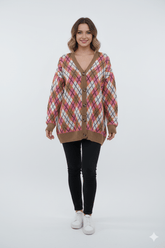 QR OAKRIDGE WOMENS COLORFUL CHECKED CARDIGAN - Smgarment's